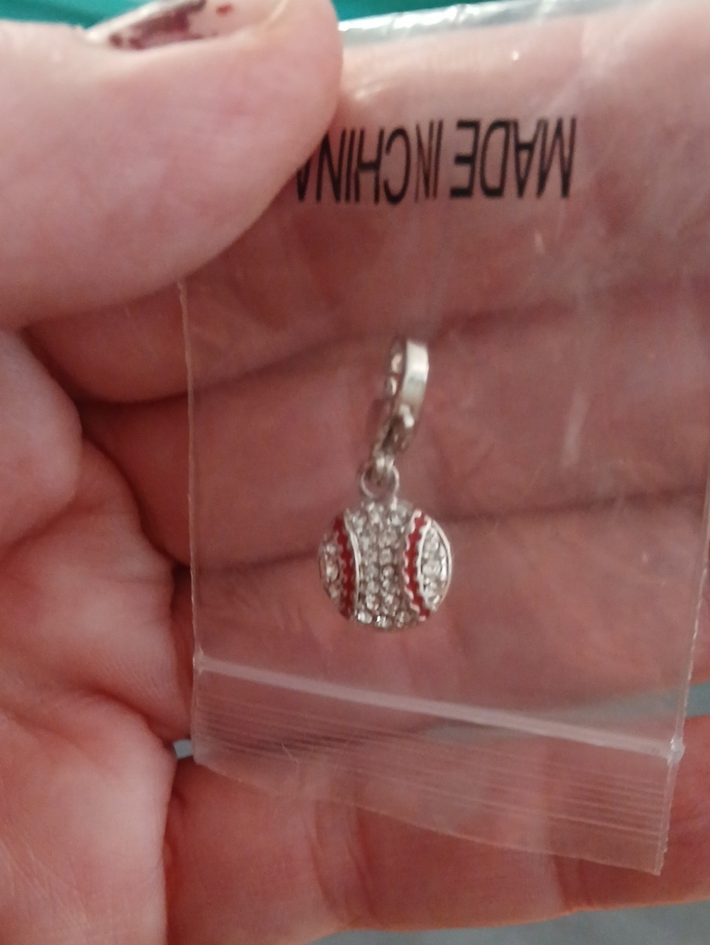 Origami Owl Silver-tone Crystal Baseball Charm with Red Accents